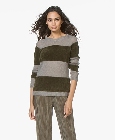 indi & cold Jersey Knitted Color-block Pullover - Khaki