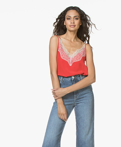 Drykorn Letitia Lace Camisole in Silk - Red