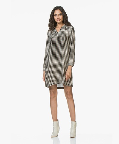 indi & cold Checked Dress in Wool Blend - Black
