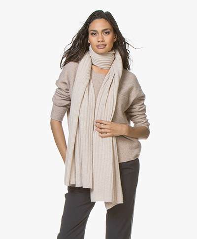 Repeat Cashmere Rib Knitted Scarf - Beige