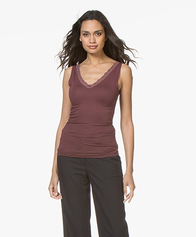 BY-BAR Double V-neck Top with Lace - Vintage Port