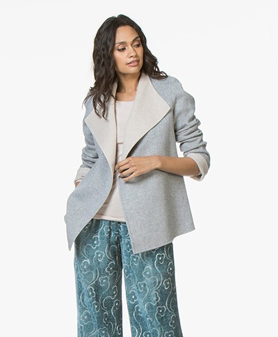 Repeat Two-tone Wool Coat with Cashmere - Light Grey/Cream