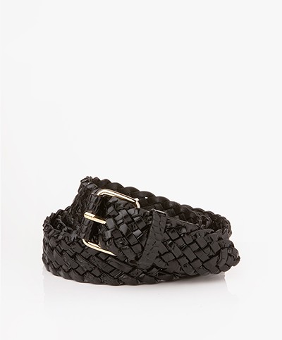 Filippa K Braided Croco Leather Belt - Black Croco