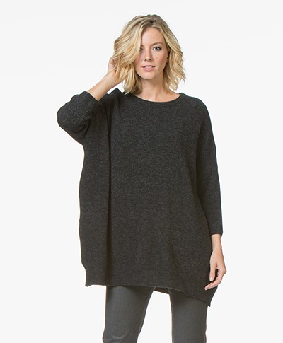 American Vintage Malawood Oversized Cropped Sleeve Sweater - Anthracite