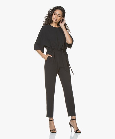 IRO Appreciate Crepe Jumpsuit with Cropped Sleeves - Black