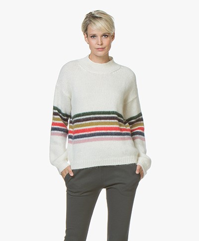 BY-BAR Jil Mohair Blend Sweater with Stripes - Off-white