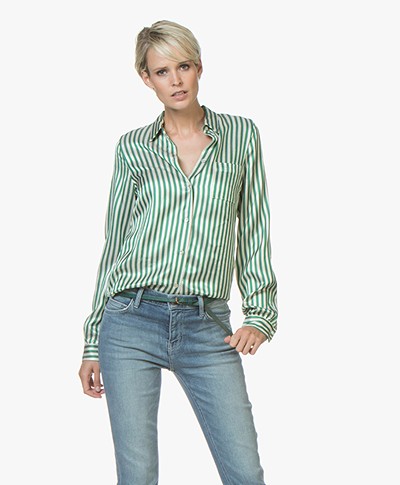 BY-BAR Zoe Striped Twill Satin Blouse - Green