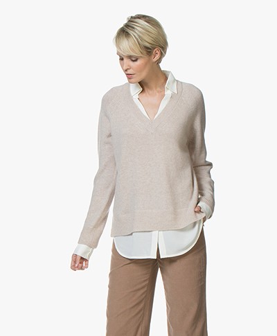 Repeat Pure Cashmere Sweater with Layered Look - Beige