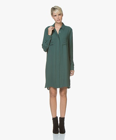 Repeat Shirt Dress in Viscose Crepe - Forest