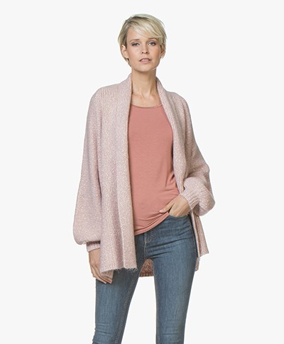Repeat Open Mouline Cardigan with Shawl Collar - Pink