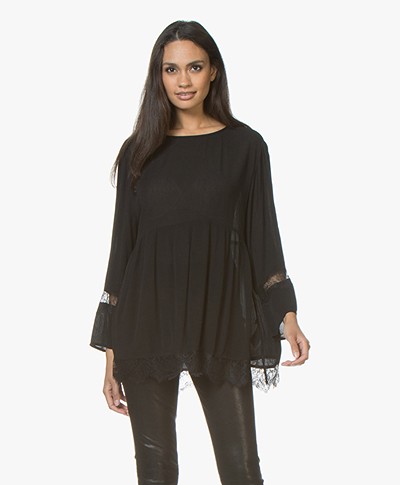 Repeat Viscose Blouse with Lace Inserts - Black