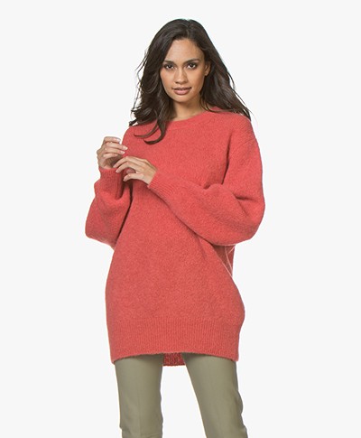 Closed R-neck Alpaca Blend Sweater - Red