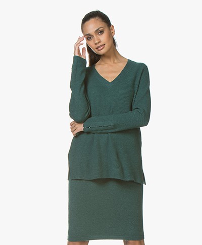 Repeat Cashmere Blend V-neck Sweater - Forest