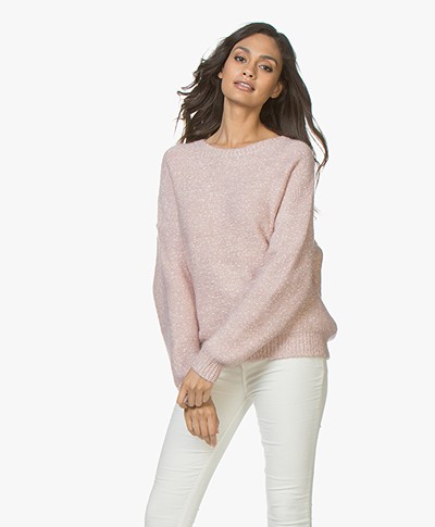 Repeat Cotton Blend Mouline Boat Neck Sweater - Pink