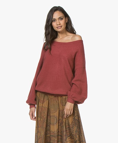 Repeat Mohair Blend Oversized Boatneck Sweater - Rust