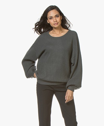 Repeat Mohair Blend Oversized Boatneck Sweater - Olive