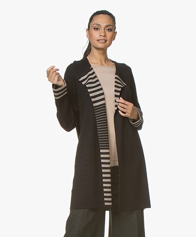 Repeat Open Cardigan with Striped Inside - Black/Hay