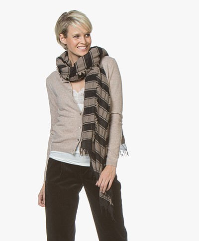 Pomandère Two-tone Scarf in Wool and Cashmere - Black/Taupe