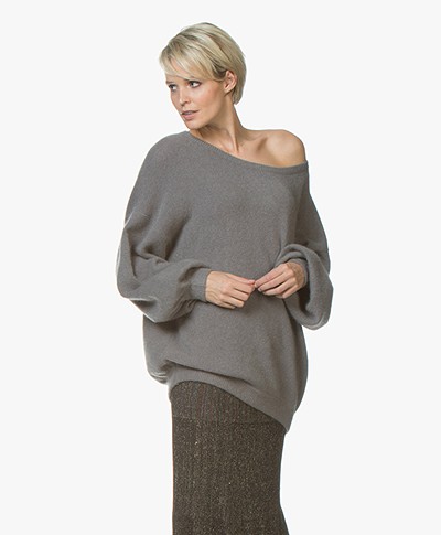 Repeat Mohair Blend Oversized Boatneck Sweater - Light Grey