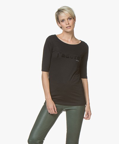 Plein Publique J'Adore T-shirt met Flockprint - Zwart 