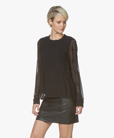 indi & cold Blouse with Embroidery - Black