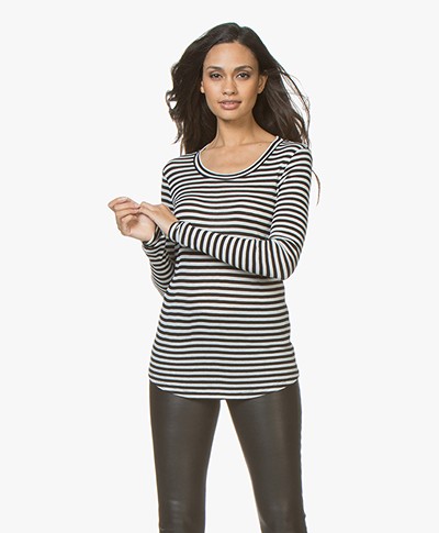 Closed Striped Long Sleeve with Cashmere - Black
