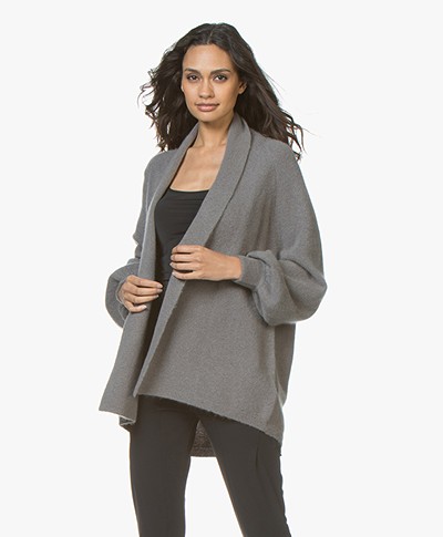 Repeat Mohair Blend Open Cardigan with Shawl Collar - Grey