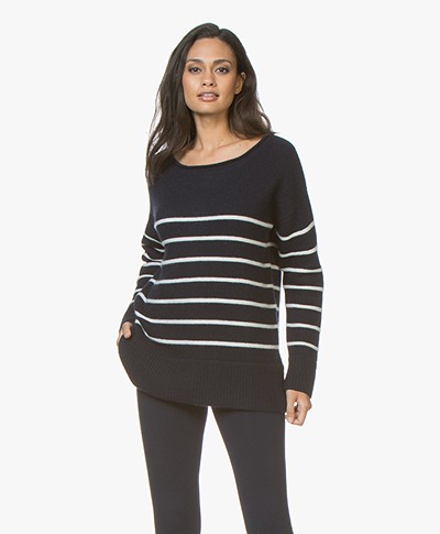 Plein Publique La Blonde Cashmere Striped Sweater - Navy