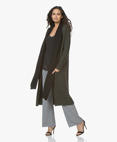 Repeat Wool Blend Long Open Cardigan - Forest