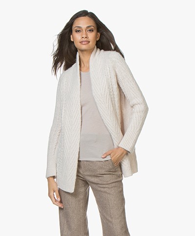 no man's land Open Cable Cardigan in Alpaca Blend - Rose Marble
