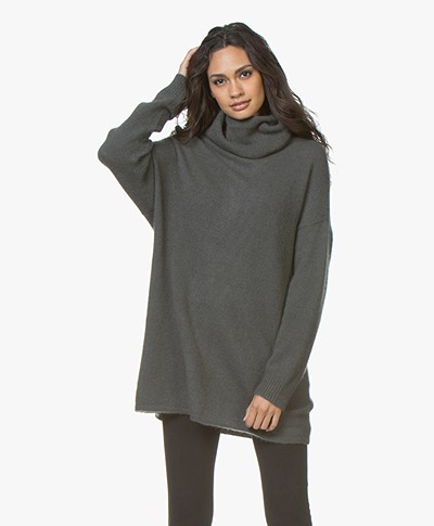 Repeat Cashmere Blend Oversized Turtleneck Sweater - Olive