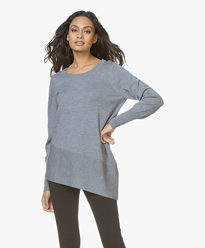 Repeat Merino Sweater with Asymmetric Hem - Medium Grey
