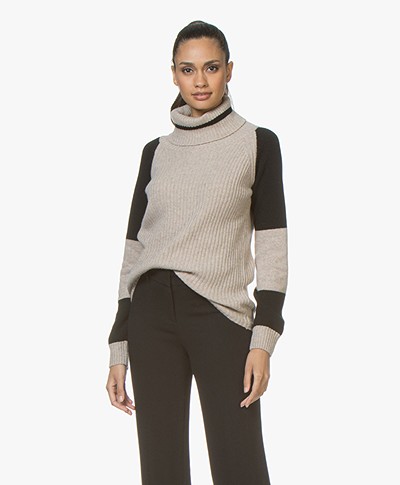 Belluna Vogue Color-block Turtleneck Pullover - Beige/Black
