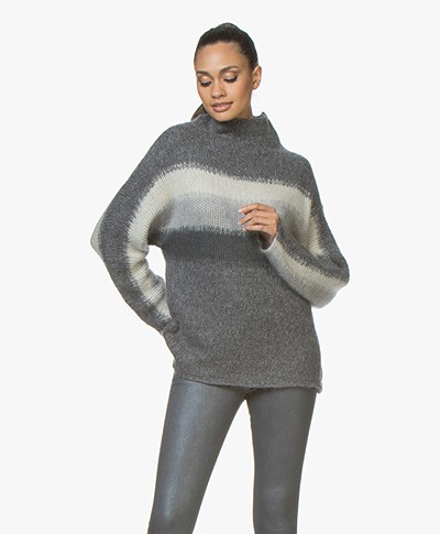 Rag & Bone Holland Funnel Neck Sweater with Silk - Charcoal