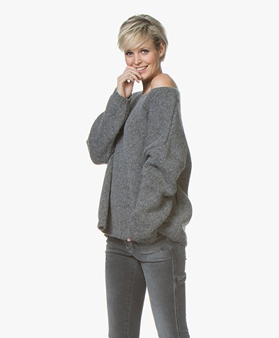 Sibin/Linnebjerg Nova Alpaca Blend Oversized Sweater - Dark Grey Melange