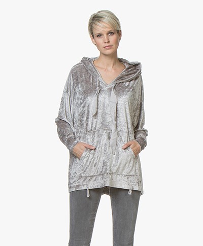 BRAEZ Sany Oversized Velvet Hooded Sweater - Silver Grey