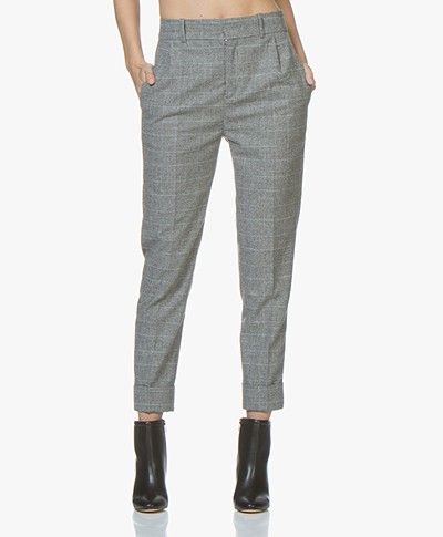 Drykorn Emom Wool Blend Cropped Pants - Light Grey Checkered 