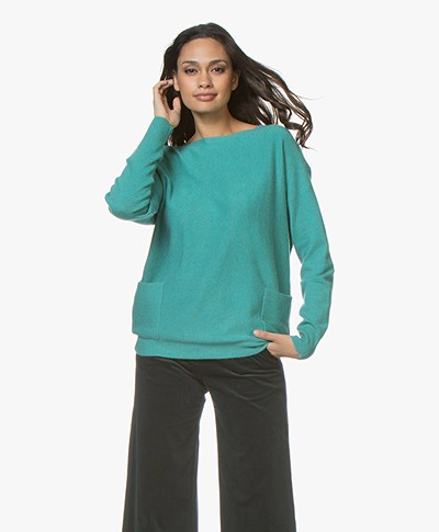Repeat Cashmere Boothals Trui - Watergreen