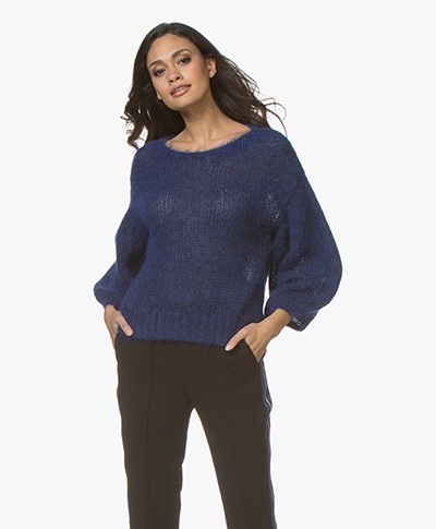 Closed Mohair Blend Sweater with Voluminous Sleeves - Japanese Blue