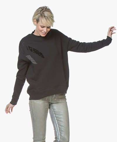 Denham Deco Sweater met Abstracte Print - Shadow Black
