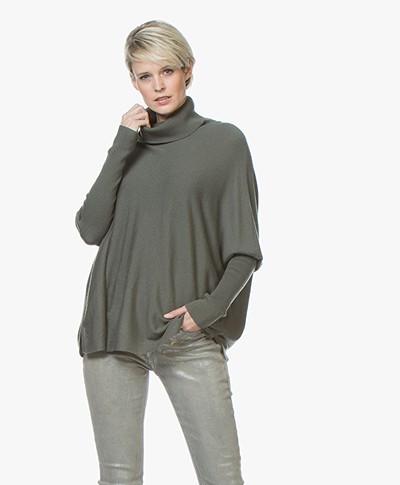 Repeat Oversized Merino Turtleneck Sweater - Khaki