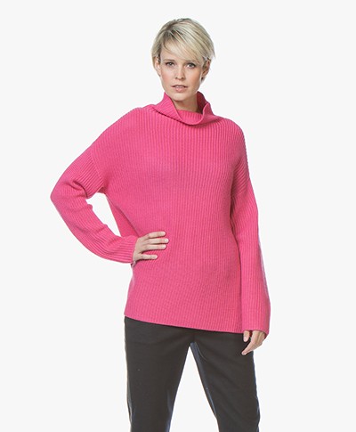 Repeat Merino Ribbed Turtleneck Sweater - Pink