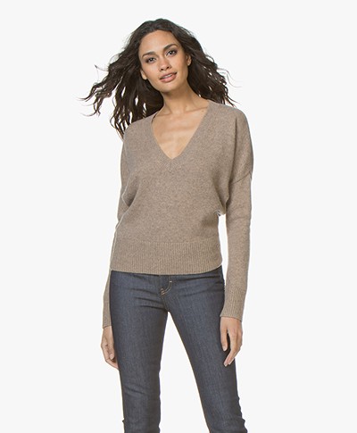 Vanessa Bruno Joel V-neck Sweater in Wool and Yak - Taupe