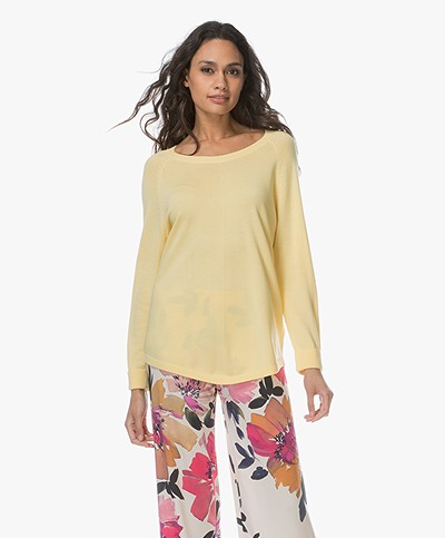 Repeat Round Neck Pullover in Cotton Blend - Light Yellow