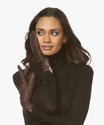 Filippa K Zip Leather Gloves - Bordeaux