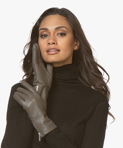 Filippa K Zip Leather Gloves - Khaki