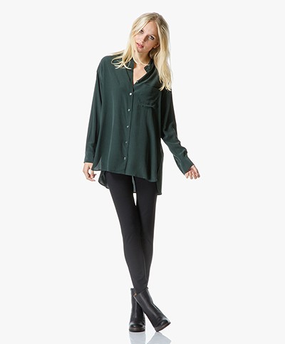 Equipment Melodie Long Silk Tunic Blouse - Scarab Green