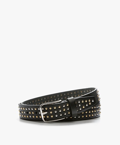 Closed Leather Belt with Studs - Black