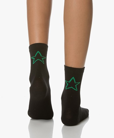 BY-BAR Sokken met Lurex Ster - Zwart/Groen