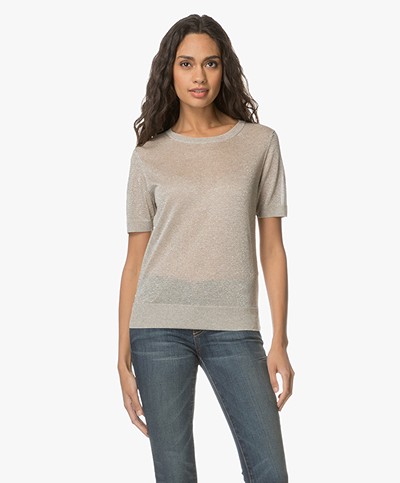 Closed Fine Knitted T-shirt with Lurex - Greige